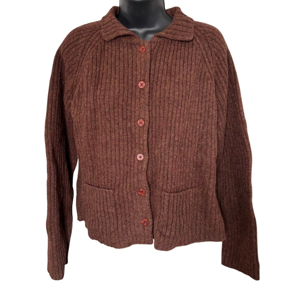 Vtg Newton Trading Co 100% Shetland Wool Sweater Jacket Sz L Brown Cottagecore‎